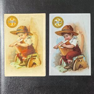 Pair 1905 & 1906 Ceresota Flour Trade Cards Gold Seal Boy Cutting Bread